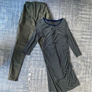 Womens Maternity Bundle- Olive Jeans and Stripe Dress
